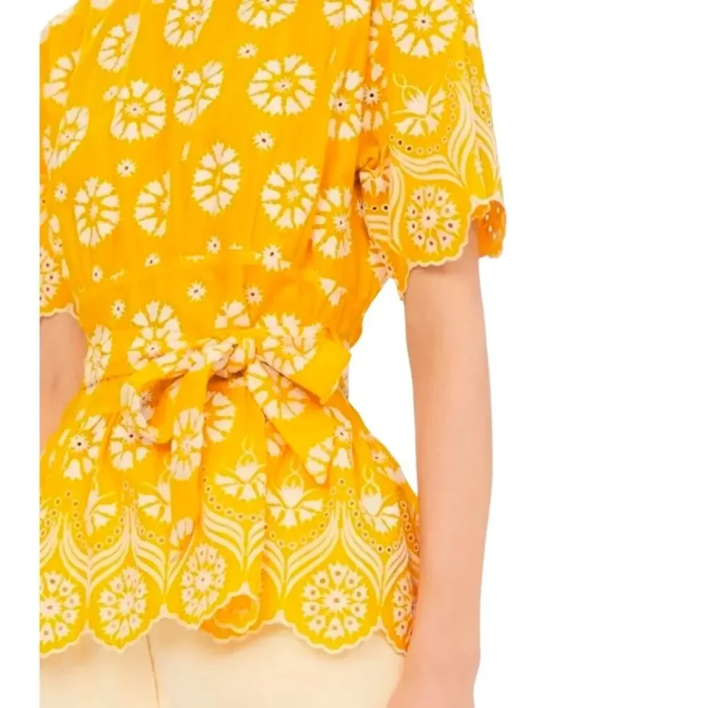 Tory Burch Embroidered Eyelet Top in Sunlight Yellow Size 4 NWOT